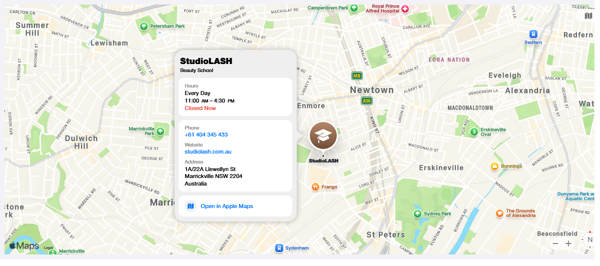 apple maps location Contact StudioLASH
